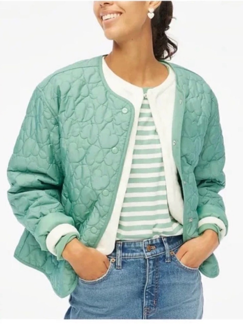 J. Crew Quilted Mint Green Snap-Front Puffer Jacket